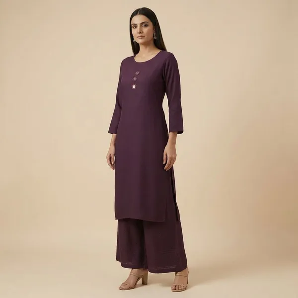 Wine_Cotton_Mirror_Work_Kurta_Pant_Set_For_Women