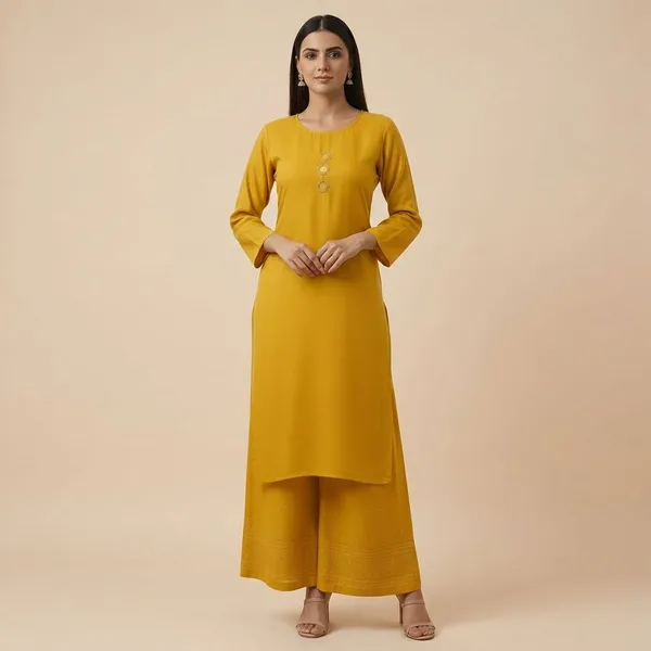 Yellow_Cotton_Mirror_Work_Kurta_Pant_Set_For_Women