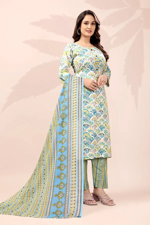Lemon_Yellow_Cotton_Printed_Kurta_Pant_Set_With_Dupatta_For_Women