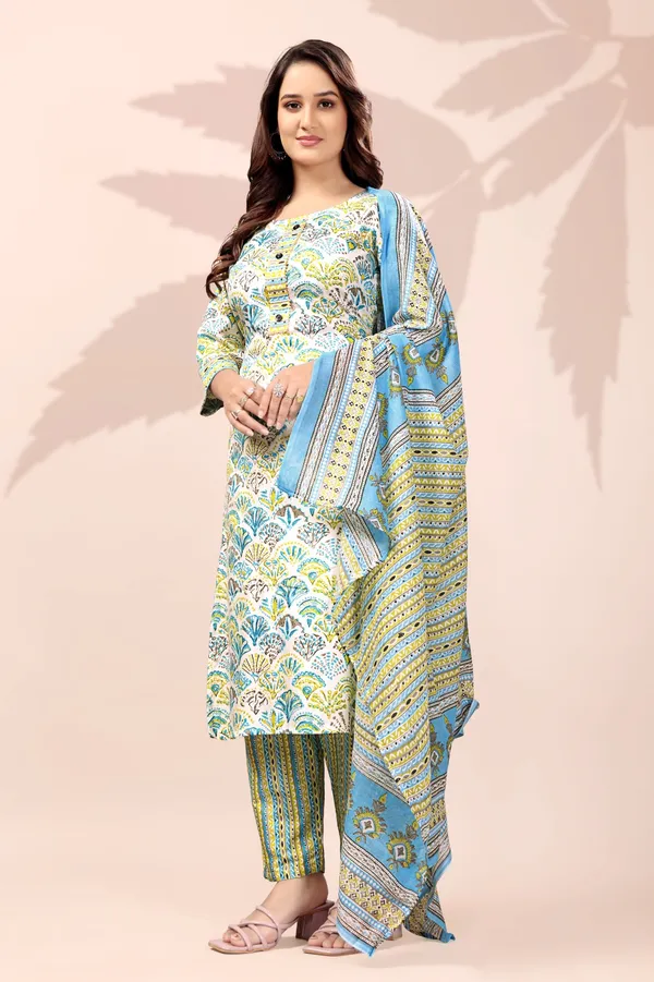 Lemon_Yellow_Cotton_Printed_Kurta_Pant_Set_With_Dupatta_For_Women