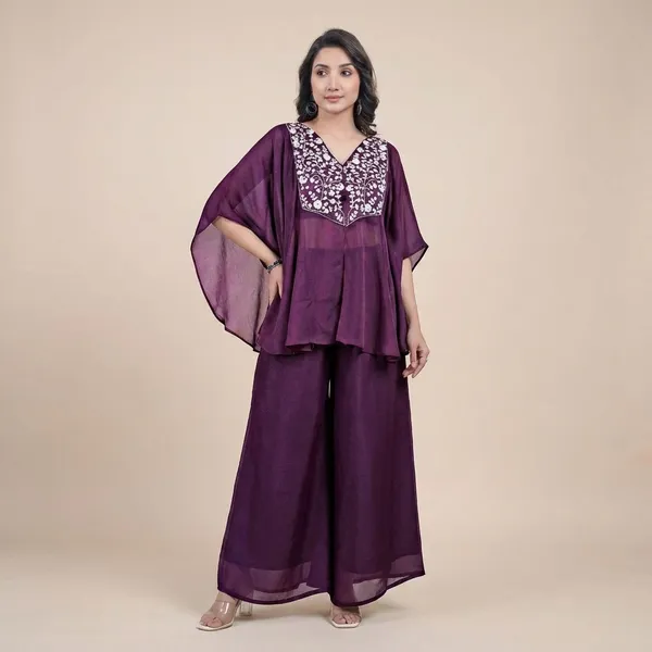 Wine_Urban_Kaftan_Set_With_Pant_For_Women