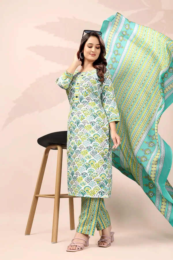 Mint_Green_Floral_Printed_Cotton_Kurta_Set_with_Dupatta