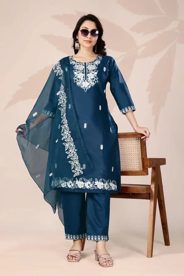 Blue_Rayon_Aari_Work_Kurta_Set_With_Dupatta