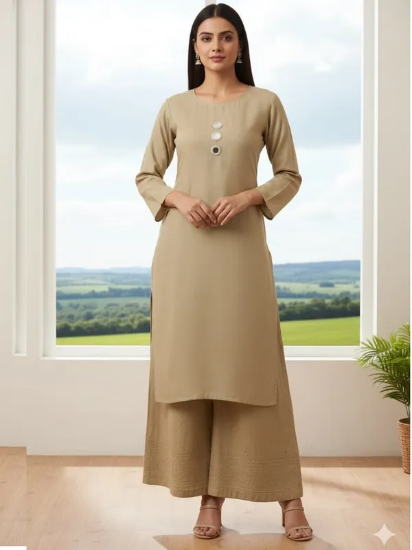 Cream_Cotton_Mirror_Work_Kurta_Pant_Set_For_Women