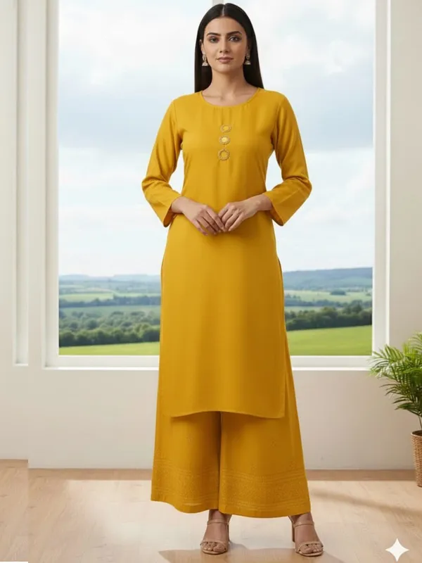 Yellow_Cotton_Mirror_Work_Kurta_Pant_Set_For_Women