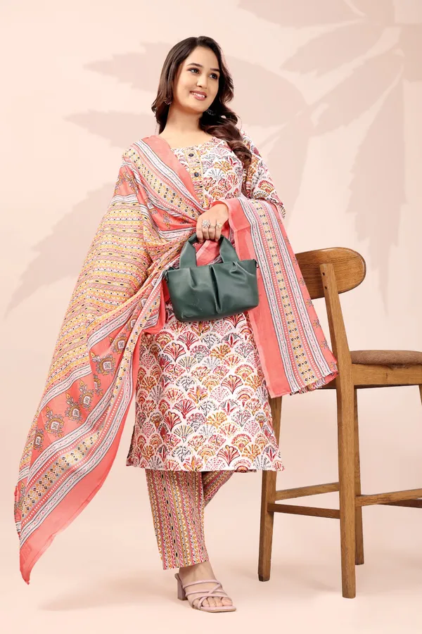 Orange_Cotton_Printed_Kurta_Pant_Set_With_Dupatta_For_Women