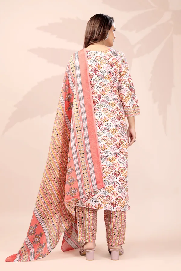 Orange_Cotton_Printed_Kurta_Pant_Set_With_Dupatta_For_Women