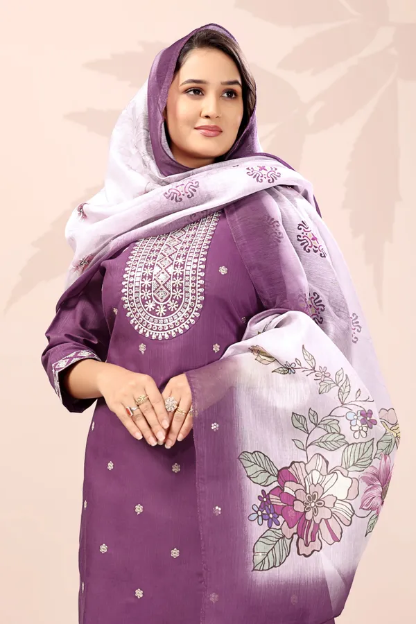 Wine_Rayon_Embroidered_Kurta_Set_With_Digital_Dupatta