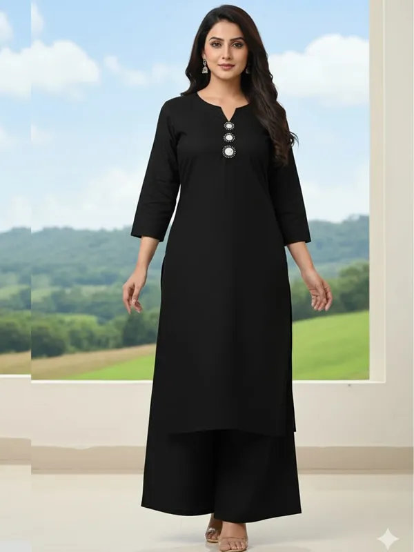Black_Cotton_Mirror_Work_Kurta_Pant_Set_For_Women
