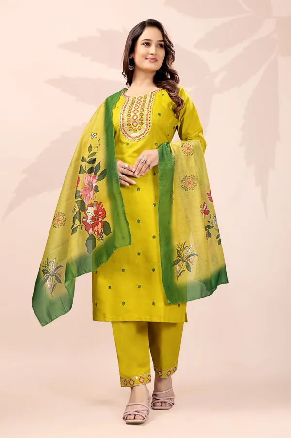 Yellow_Rayon_Embroidered_Kurta_Pant_Set_With_Digital_Dupatta_For_Women