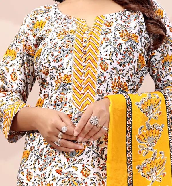 Yellow_Cotton_Printed_Kurta_Pant_Set_With_Dupatta_For_Women