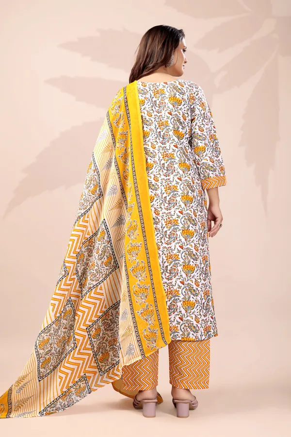 Yellow_Cotton_Printed_Kurta_Pant_Set_With_Dupatta_For_Women