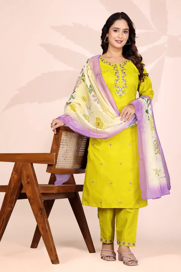 Yellow_Rayon_Embroidered_Kurta_Set_With_Dupatta