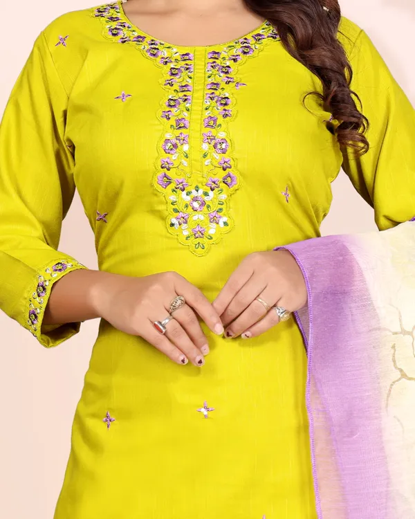 Yellow_Rayon_Embroidered_Kurta_Set_With_Dupatta