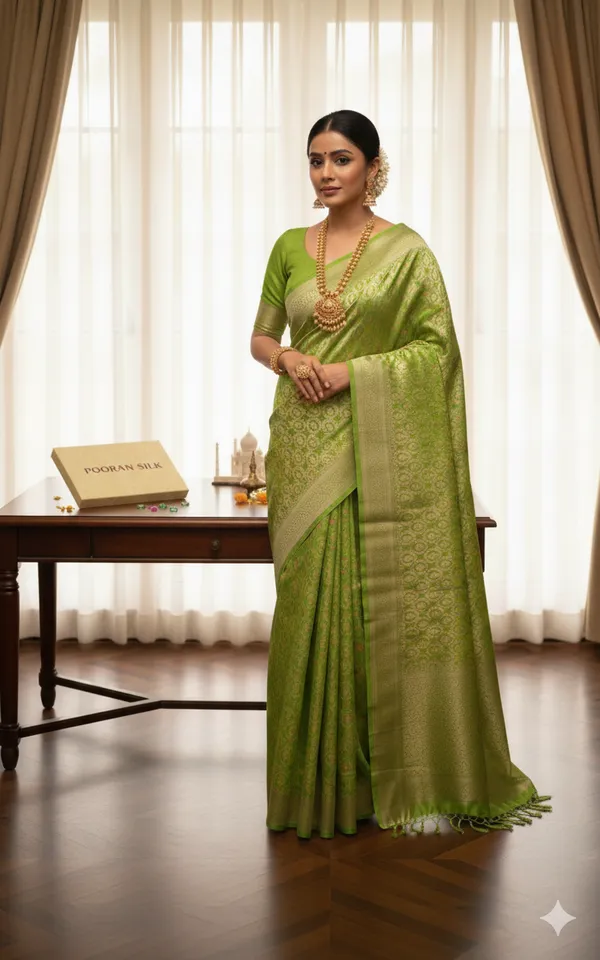 Green_banarsi_silk_Premium_Saree_For_Women