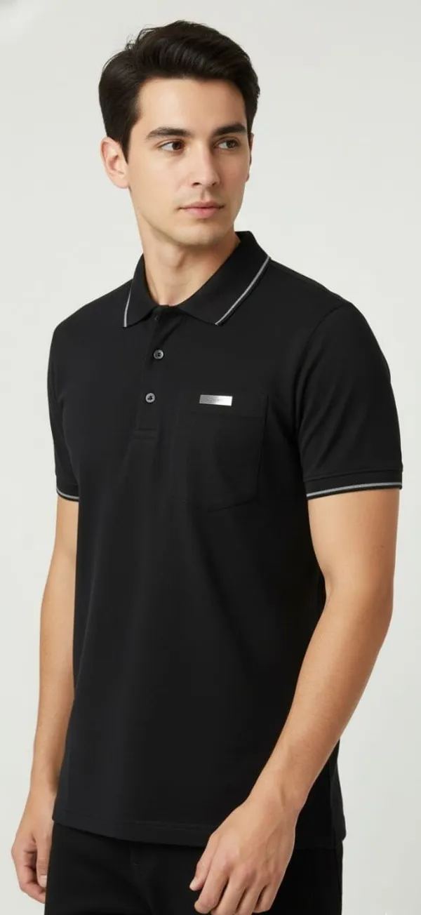 Black_Men's_Collar_Half_T-Shirt