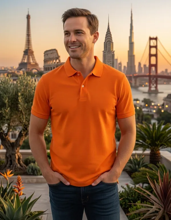 Orange_Men's_Collar_Half_T-Shirt