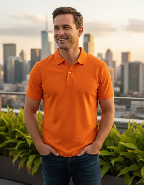 Orange_Men's_Collar_Half_T-Shirt