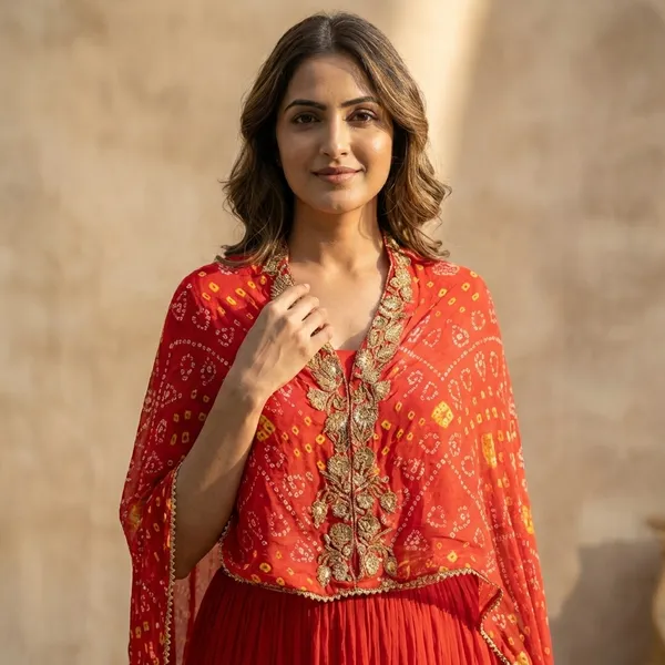 Red_Bandhej_Chinon_Kaftaan_For_Women
