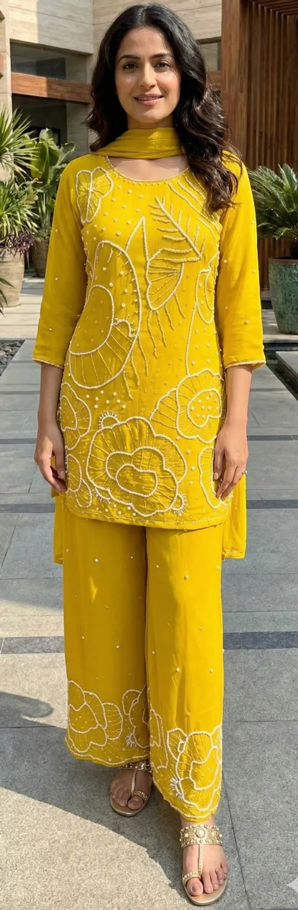 Yellow_Solid_Chinon_Sharara_For_Women