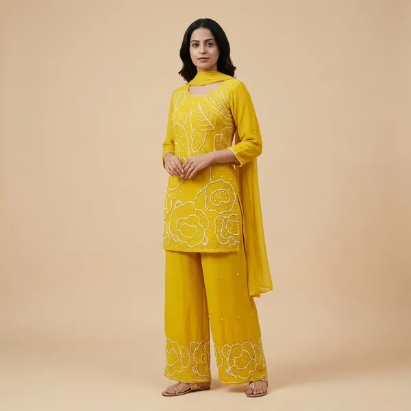 Yellow_Solid_Chinon_Sharara_For_Women