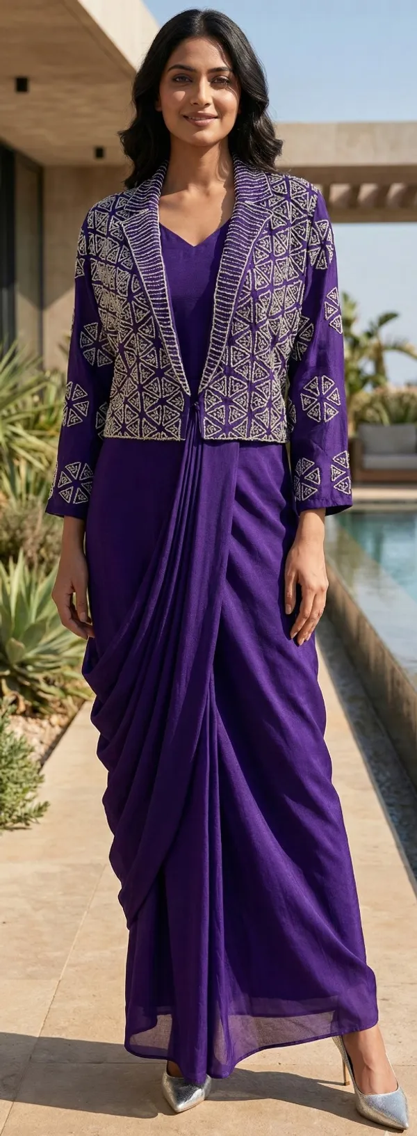 Purple_Solid_Chinon_Indo_Western_For_Women