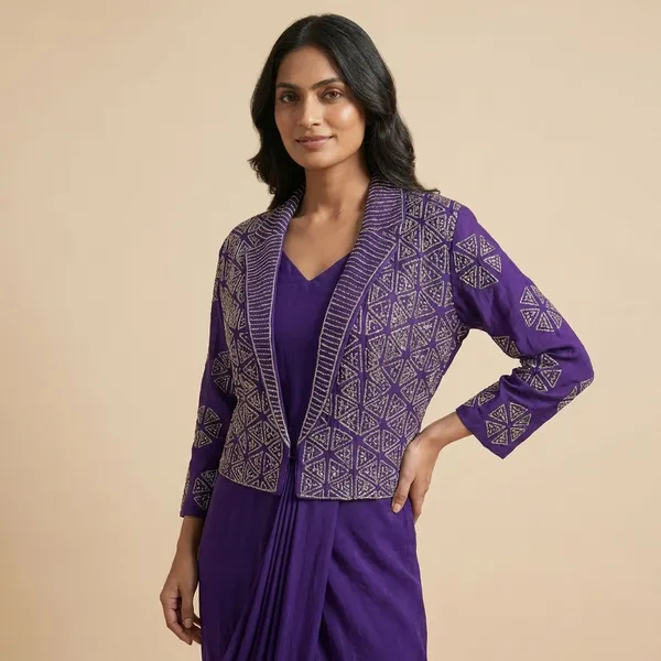 Purple_Solid_Chinon_Indo_Western_For_Women