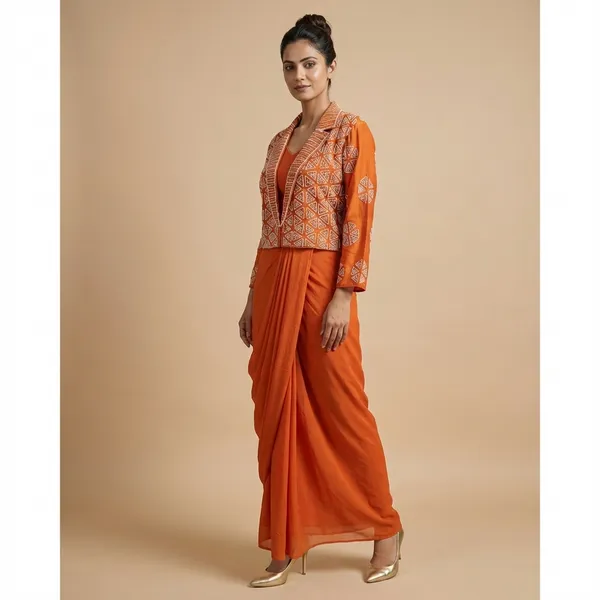 Rust_Solid_Chinon_Indo_Western_For_Women
