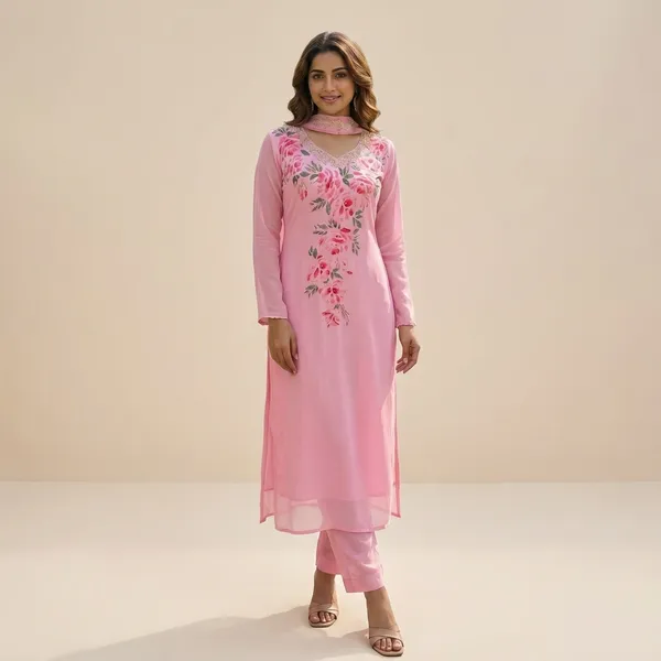 Deep_Pink_Hand_Print_Chinon_A_Line_Suit_Set_For_Women