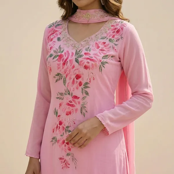 Deep_Pink_Hand_Print_Chinon_A_Line_Suit_Set_For_Women