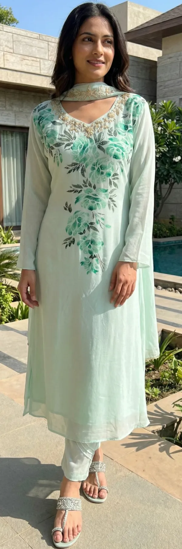 Sea_Green_Hand_Print_Chinon_A_Line_Suit_Set_For_Women
