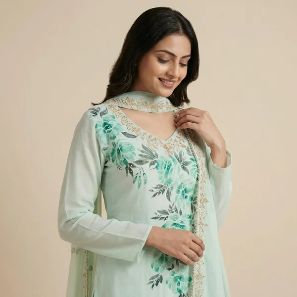 Sea_Green_Hand_Print_Chinon_A_Line_Suit_Set_For_Women