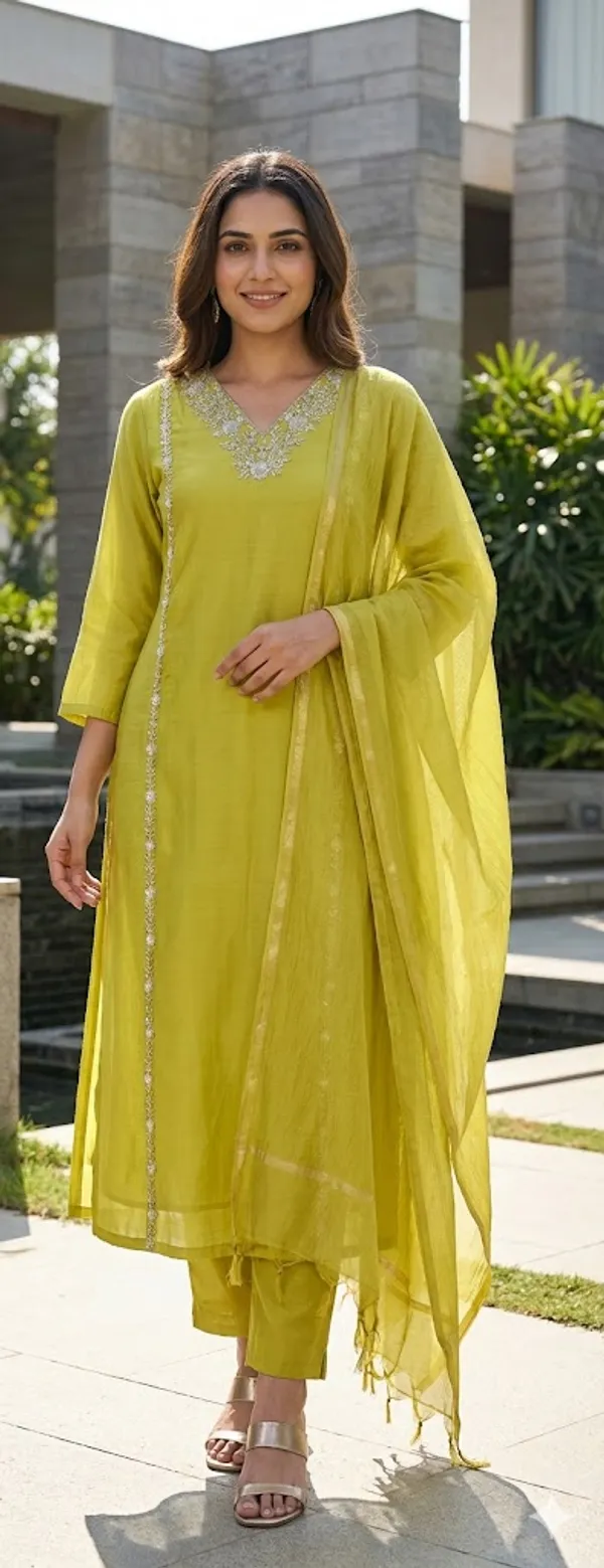 Green_Solid_Roman_Silk_A_Line_Suit_Set_For_Women