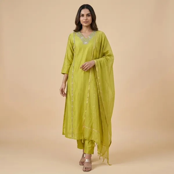 Green_Solid_Roman_Silk_A_Line_Suit_Set_For_Women
