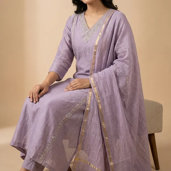 Lavender_Solid_Roman_Silk_A_Line_Suit_Set_For_Women
