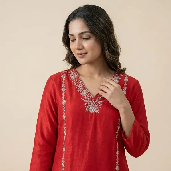 Red_Solid_Roman_Silk_A_Line_Suit_Set_For_Women