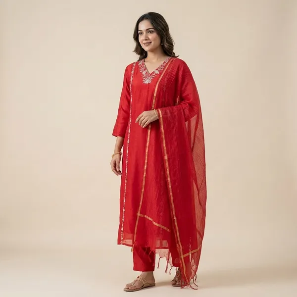 Red_Solid_Roman_Silk_A_Line_Suit_Set_For_Women