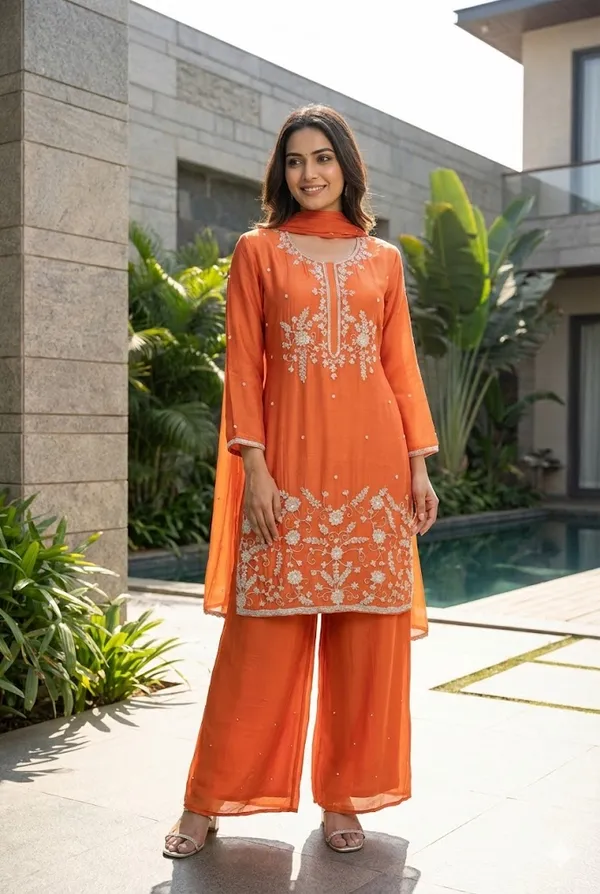 Orange_Solid_Chinon_Sharara_For_Women