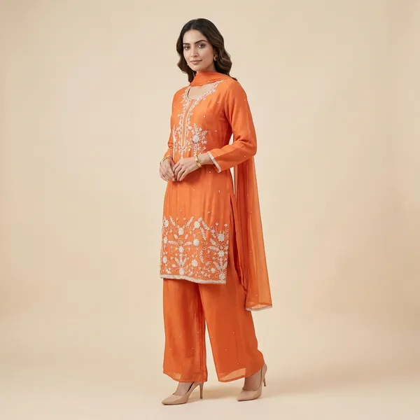 Orange_Solid_Chinon_Sharara_For_Women