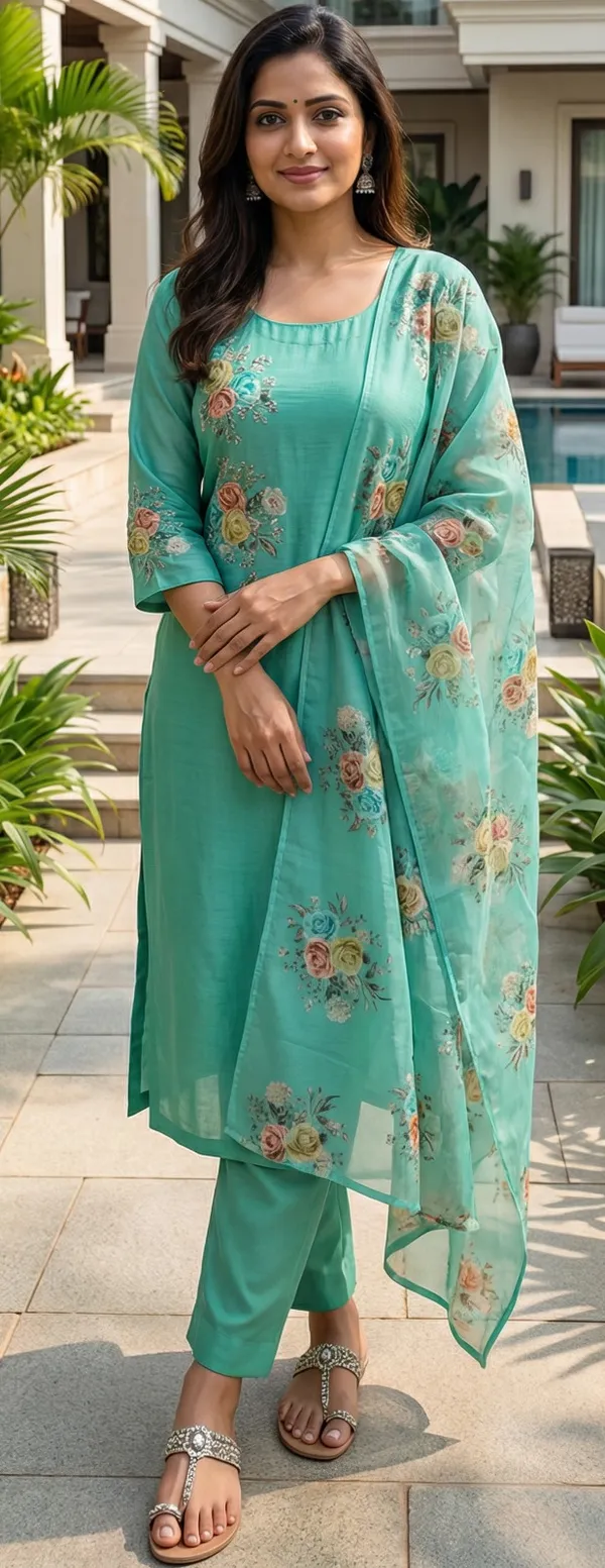 Green_Solid_Roman_Silk_3_Pc_Set_For_Women