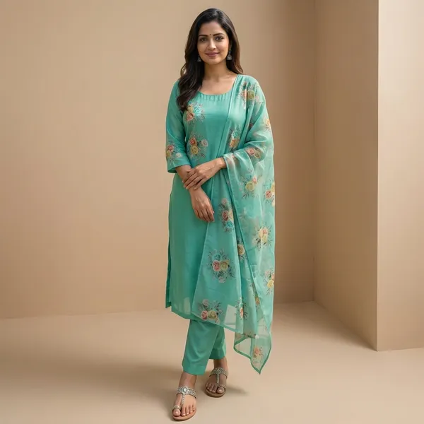 Green_Solid_Roman_Silk_3_Pc_Set_For_Women