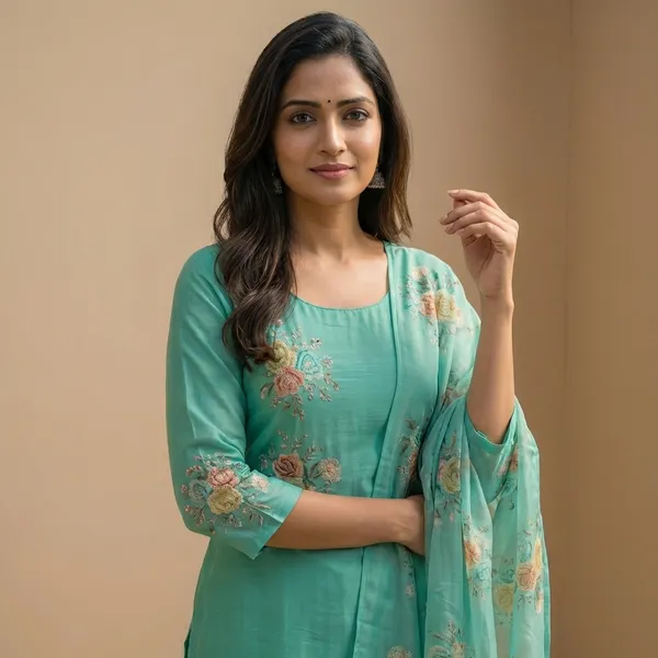 Green_Solid_Roman_Silk_3_Pc_Set_For_Women