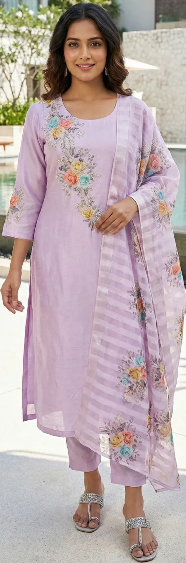 Lavender_Solid_Roman_Silk_3_Pc_Set_For_Women