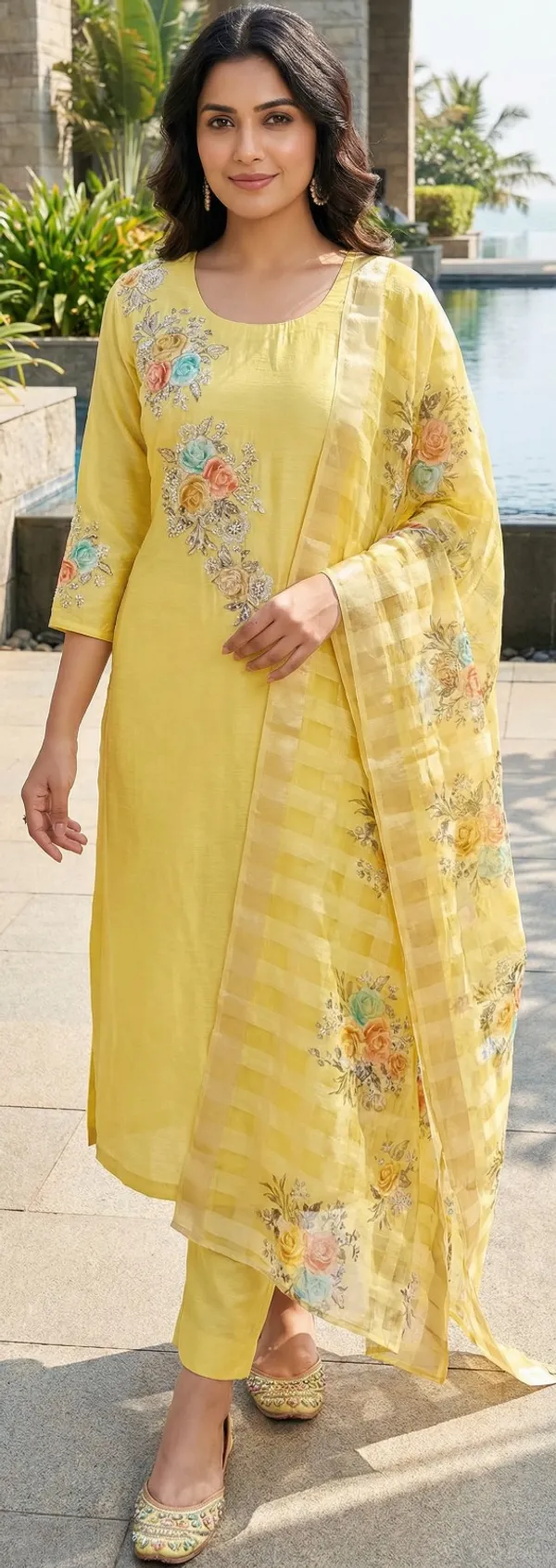 Lemon_Solid_Roman_Silk_3_Pc_Set_For_Women