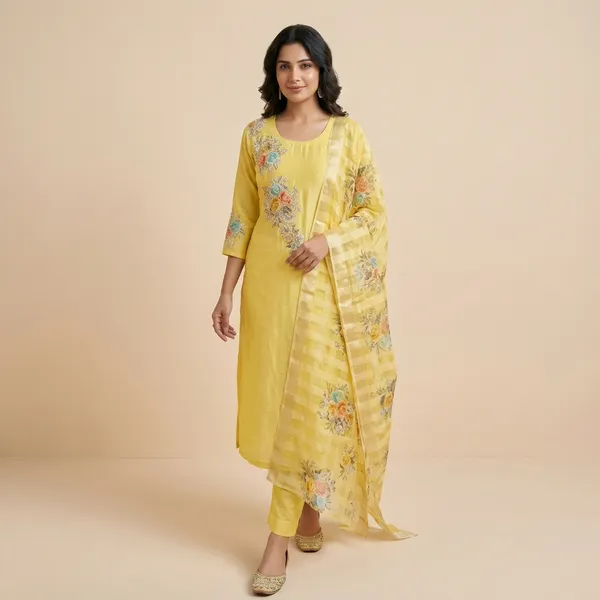 Lemon_Solid_Roman_Silk_3_Pc_Set_For_Women