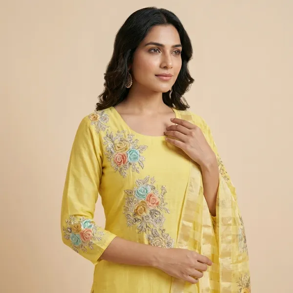 Lemon_Solid_Roman_Silk_3_Pc_Set_For_Women