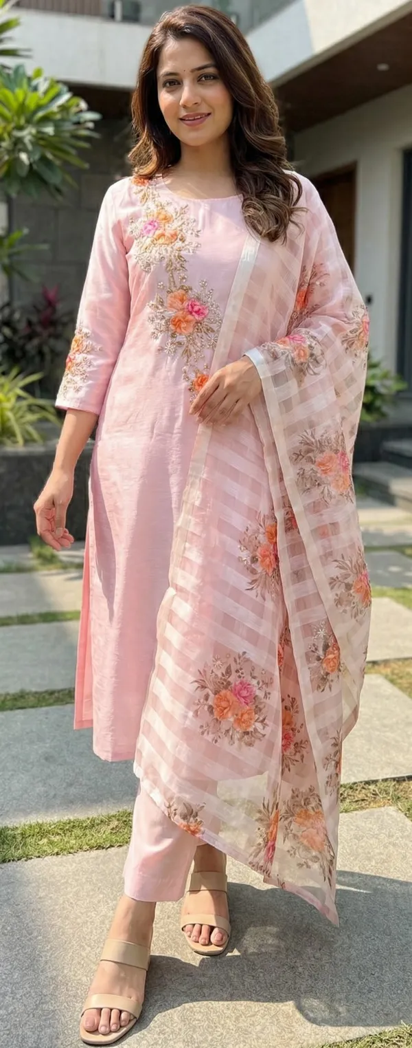 Pink_Solid_Roman_Silk_3_Pc_Set_For_Women