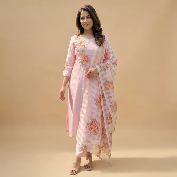 Pink_Solid_Roman_Silk_3_Pc_Set_For_Women