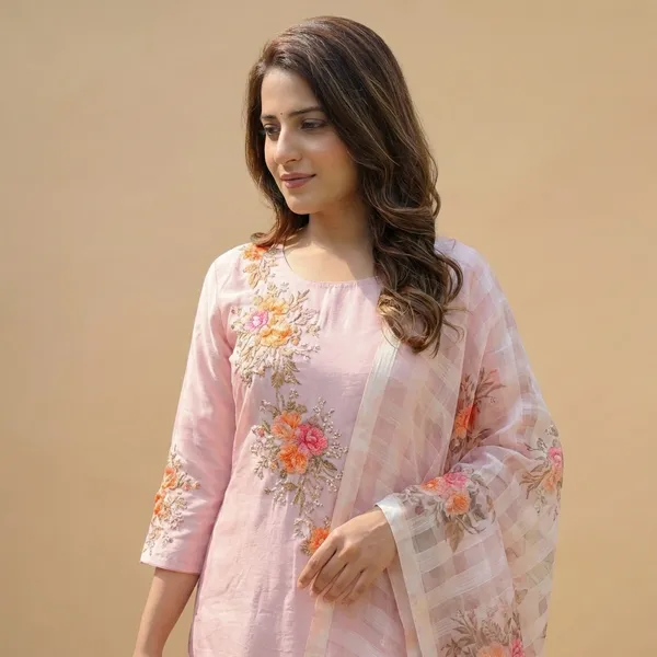 Pink_Solid_Roman_Silk_3_Pc_Set_For_Women