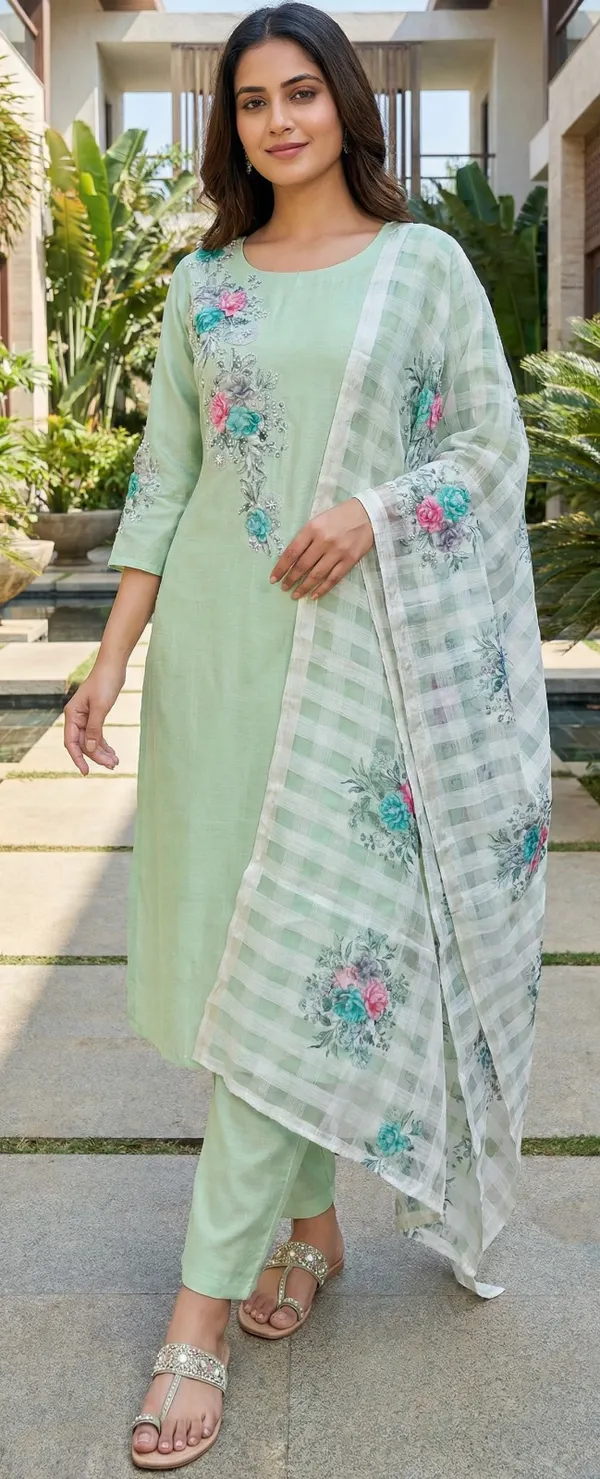 Sea_Green_Solid_Roman_Silk_3_Pc_Set_For_Women